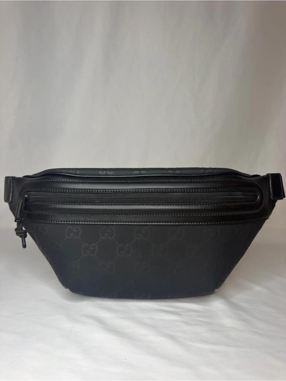 Gucci Edge Large Black GG Rubber Belt Bag 834492 NWT